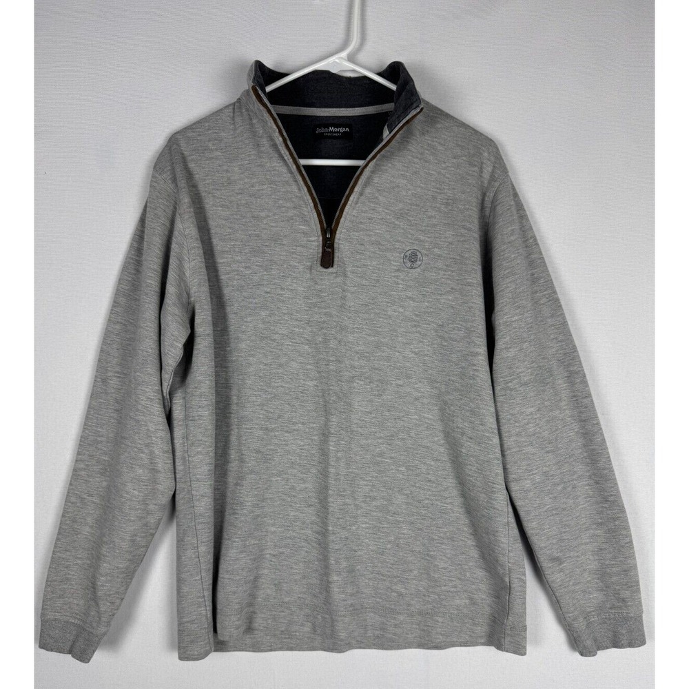 John Morgan Sweater Mens L Gray‎ 1/4 Zip Sportswear Classic Preppy Cotton Modal